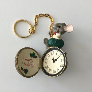 Christmas Ornament Mouse On Pocket Watch With Gold Chain Happy Holidays 4 "