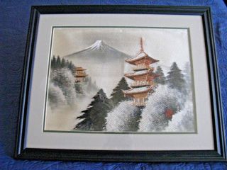 Asian Silk Embroidery Framed Art - Hand Stitched - Japanese