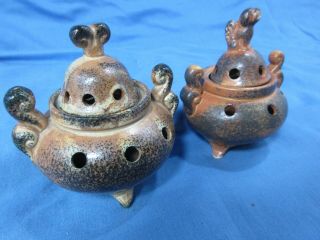 Vintage 2 Chinese Porcelain Incense Burner Pot With Lid Very Old 2