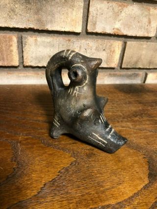 Antique Pre Colombian Aztec Mayan Style Terra Cotta Clay Wild Boar Pig Whistle