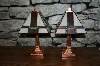 Art Deco Hand Finished Copper Table Lamp Pair