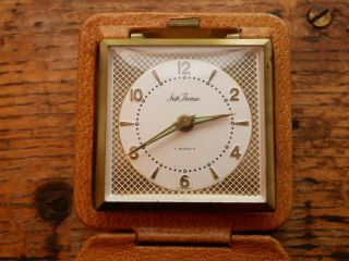 Vintage Seth Thomas 7 Jewel Leather Wind Up Travel Alarm Clock Germany