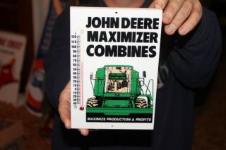 Vintage John Deere Maximizer Combines Tractor Farm Gas Oil Thermometer Sign