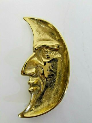 Vintage Vm Brass Man In The Moon Face Pin Tray Coin Dish 6in Height S&h