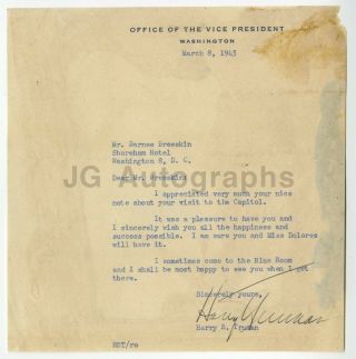 Harry S.  Truman - 33rd U.  S.  President - Signed Letter (tls),  1945