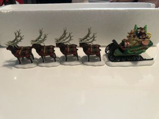 Dept 56 Heritage Village " Sleigh And Eight Tiny Reindeer " Perfect