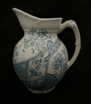 Antique Blue Aesthetic Transferware Pitcher Melbourne By Stoke - On Trent England