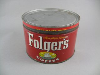 Vintage Folgers Mountain Grown One Pound Coffee Can Tin With Lid