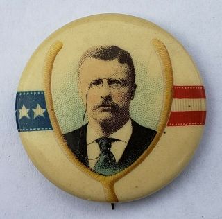 Vintage 1904 Teddy Theodore Roosevelt Political Campaign Pinback Button Wishbone 2