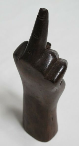 Vtg Carved Wood Fist Middle Finger Hand Flip Miniature Figurine