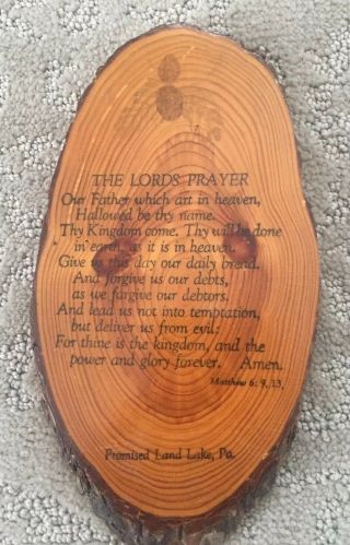 Vintage The Lords Prayer Wood Slice Picture Wall Plaque Hanging,  Pa.
