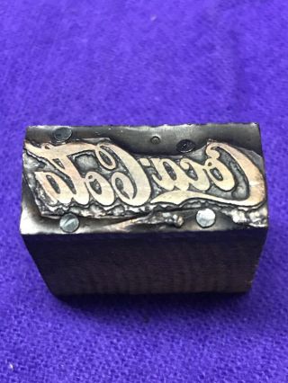 Coca Cola Vintage Printers Block Stamp - Copper On Wood