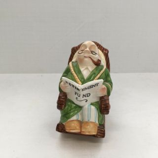 Vintage Lefton China Retirement Fund Piggy Bank Old Man In Rocking Chair Paper