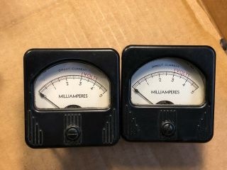 Matched Pair Vintage Simpson Dc Millamperes Meters Measure 0 - 5 Ma Volts Gauges