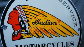 VINTAGE INDIAN MOTORCYCLES GASOLINE PORCELAIN SIGN GAS OIL METAL STATION PUMP 3
