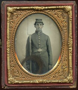 1/6th Plate Civil War Ambrotype Of A Soldier W/ Lock Of His Hair
