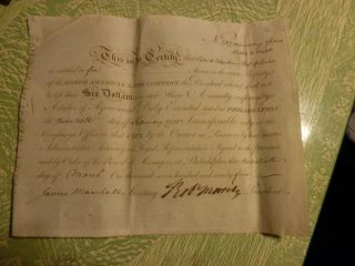 1795 Robert Morris,  Signed Stock Certificate North American Land Company