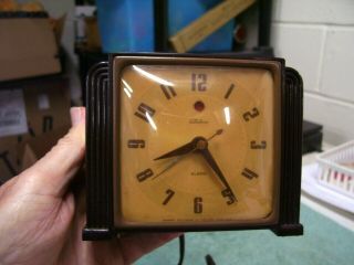 Art Deco Telechron 7h91 Brown Bakelite Electric Alarm Clock,