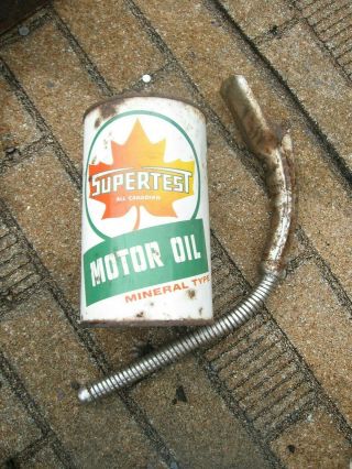 Vintage Supertest (white) Motor Oil Can And Pour Spout " All Canadian "