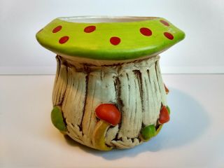 Vintage Mushroom Planter 3 - D Mushrooms.  Green,  Orange,  With Red Polka Dot Top