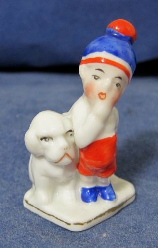 Antique Boy W Dog Birthday Candle Holder Porcelain Marked W Number 2876a Shp