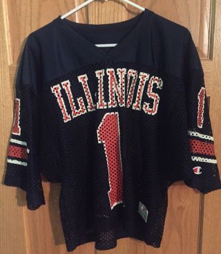 Vintage 80’s Illinois Fighting Illini Champion Football Jersey Medium Blue
