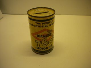 Vintage Gas Station Service Oil Can Bank Diamond 760 Motor Oil 3 1/2 In Tall Gd.