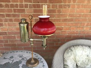 C Antique Nickel Plated Student Lamp Not Electrified With Shade & Chimney