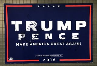 President Donald Trump & Mike Pence Signed 13x19 Campaign Poster 2016 Bas Loa