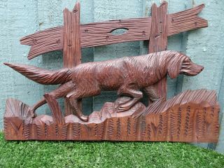 19thc Black Forest Wooden Oak Pointer Dog Carving,  Orig.  Glass Eye C1890s