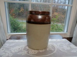 Vintage Stoneware Crock Glazed Pottery Two Toned Brown And Cream