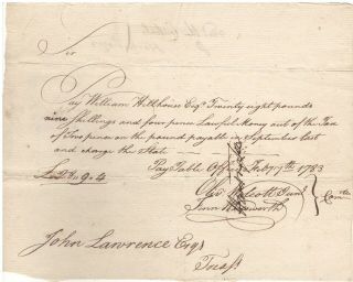 Revolutionary War Pay Table Document Signed By Oliver Wolcott,  Jr.  W/