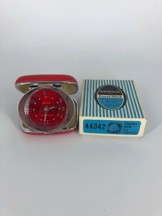 Vintage Red Luminous Travel Ben Winding Alarm Clock By Westclox 44342