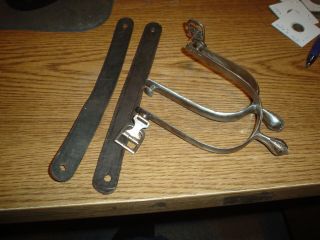 Vintage Cowboy Western Riding Spurs With Leather Straps,  Unmarked