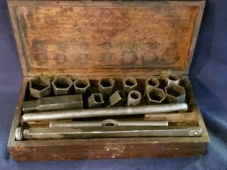 Antique Frank Mossberg Co.  No.  7 Ratchet Socket Set In Wood Case Attleboro,  Mass