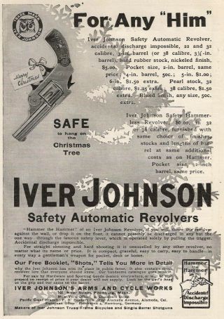 1906 Ad Iver Johnson Automatic Revolvers Gun Firearms Or Duplex Phonograph