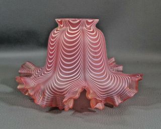 Antique Victorian Cranberry Red Glass Oil Lamp Shade Ruffled Rim W/swirls