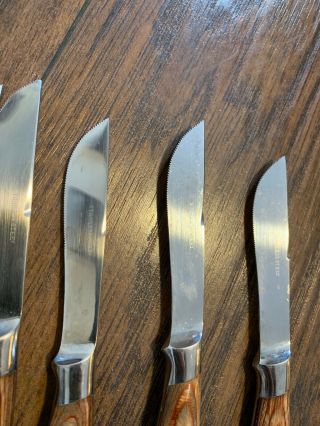 Vintage Japan Stainless Steel Mid Century Wood Handle Steak Knives - Set of 7 2