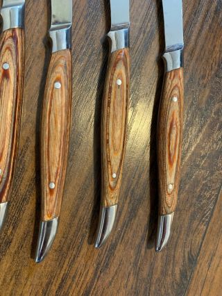 Vintage Japan Stainless Steel Mid Century Wood Handle Steak Knives - Set of 7 3