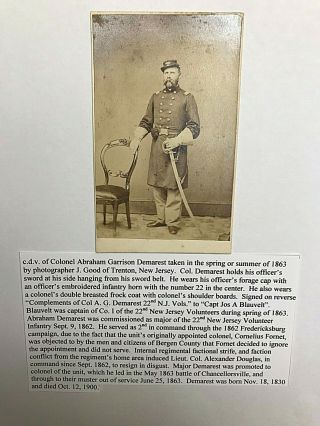 Civil War Cdv Of Colonel Abraham Garrison Demarest - 22nd Jersey Volunteers