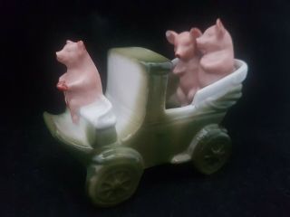 Rare Victorian Pig Fairing Two Pigs In Car & Pig Chauffeur German Porcelain Lot2
