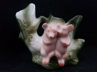 Rare Victorian Pig Fairing Two Pig Lovers On A Log German Porcelain {spill Vase}
