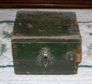 Vintage Wood Equipment Instrument Box Army Green Color Leather Handle Hime Decor