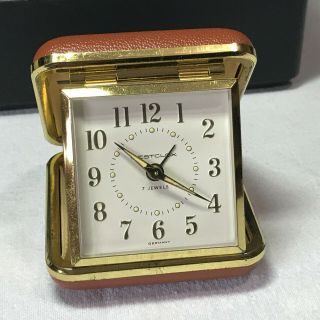 Vintage Westclox Travel Wind Up Alarm Clock Folld Up Red Case Made In Germany