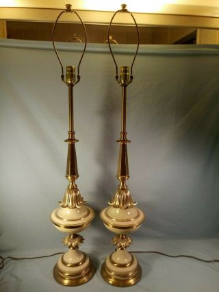 Vintage Pair Stiffel Hollywood Regency Mid Century Ornate Elegant Table Lamps
