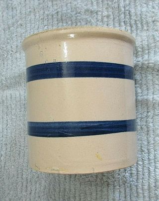 Vintage 5 " Primitive Old Double Blue Banded Stoneware Beater Jar Crock S/h