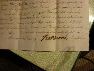 1798 ROBERT MORRIS,  Signed Stock Certificate North American Land Company 2