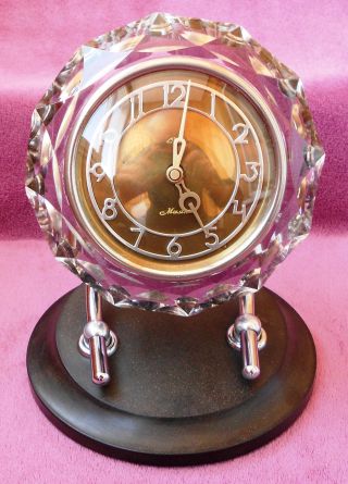 Vtg Collectible Soviet Table Mantel Crystal Clock Majak Olive Dial Mayak Ussr