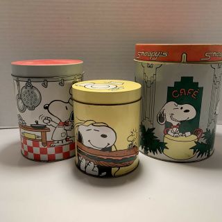 Vintage 1958 Peanuts Snoopy 3 Pc Canister Set