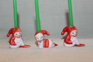German Bisque Santa ' s Elves Candle Holder/Cake Topper Figurines 2